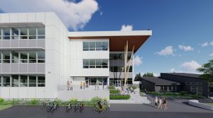 A digital art impression of what the Queen Elizabeth Elementary expansion building will look like with a third floor.