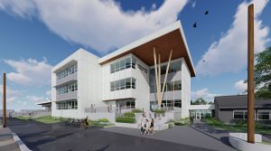 A digital art impression of what the Queen Elizabeth Elementary expansion building will look like with a third floor.